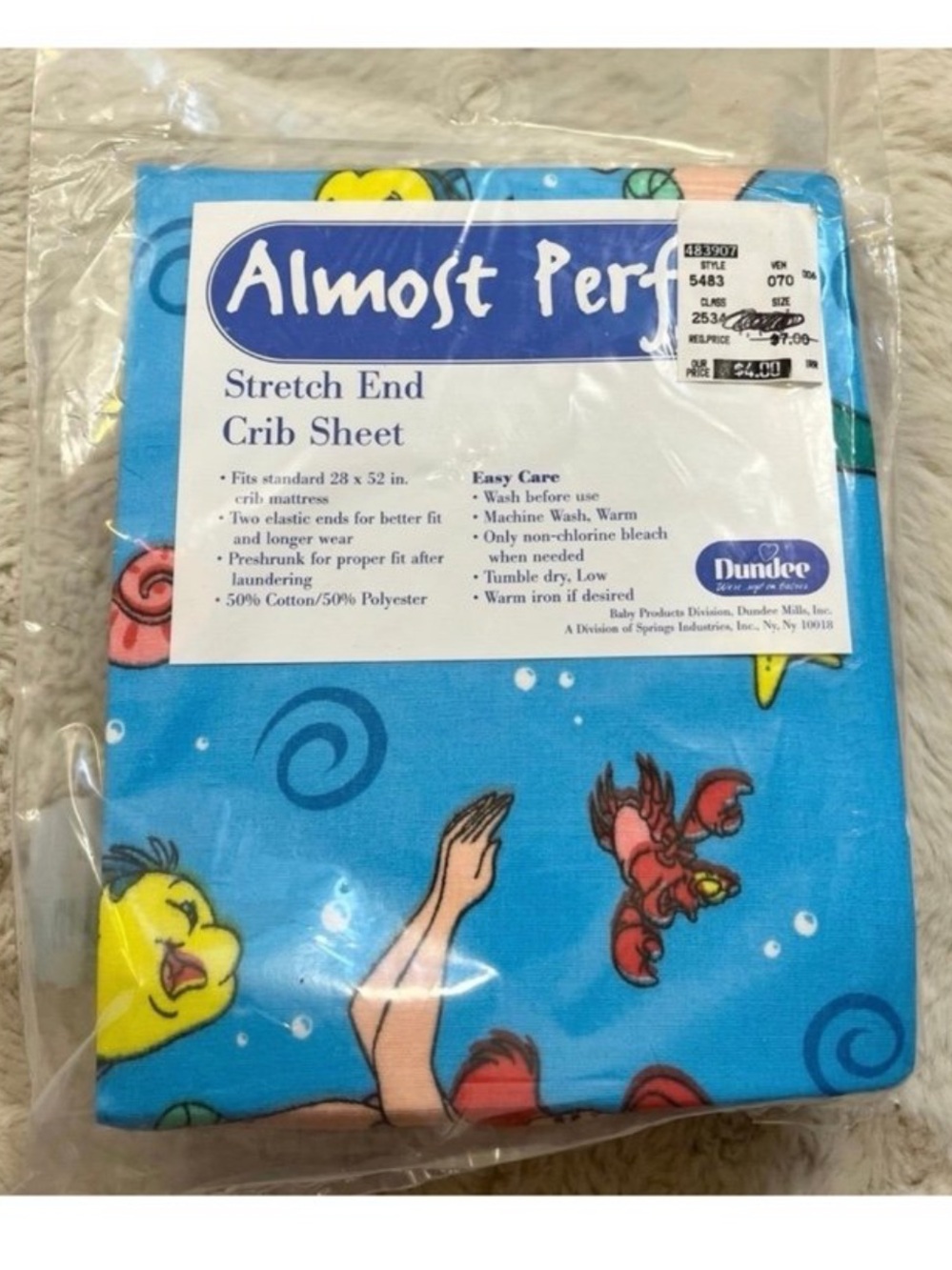 Vintage Disney The Little  Mermaid Toddler/crib Bed Sheet New!